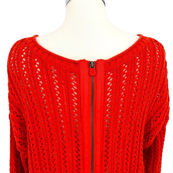 Anthropologie Moth Open Knit Zipper Back Sweater Orange Size XL - Picture 5 of 9